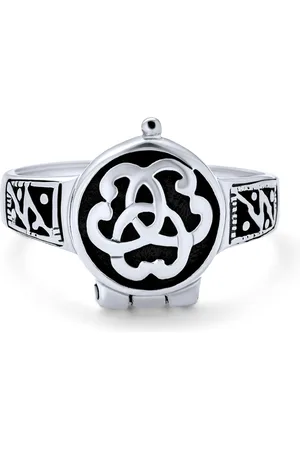 Bling Jewelry Triquetra Irish Celtic Knot Trinity Signet Locket Poison Ring Oxidized .925 Sterling