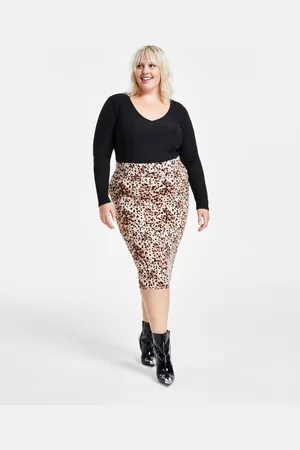 Bar Iii Trendy Plus Size Cheetah-Print Midi Skirt, Created for Macy