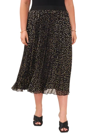 Vince Camuto Vince Cameo Plus Size Foil-Dot Pleated Midi Skirt