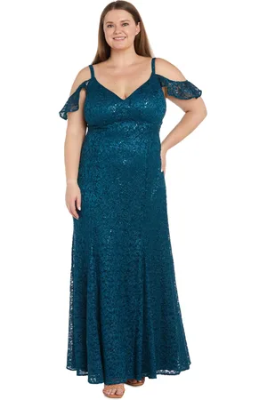 R & M Richards Plus Size Sequin Lace Cold-Shoulder Gown