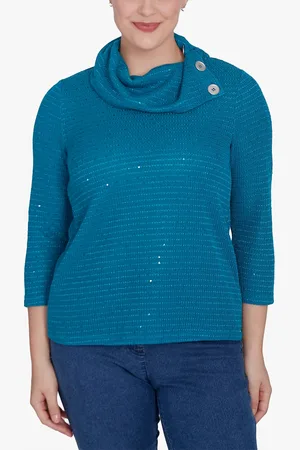 RUBY Petite Split Cowl Neck Sequin Knit Top