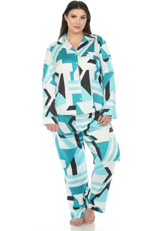 White Mark Plus Size Printed Satin Pajama Set