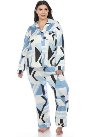 White Mark Plus Size Printed Satin Pajama Set