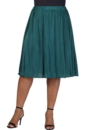 24Seven Comfort Apparel Plus Size Elastic Waistband Party Midi Skirt