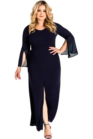Standards & Practices Plus Size Slit Flare Bell Sleeve Maxi Dress