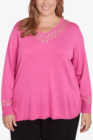RUBY Plus Size Grommet Embellished Fine Gauge Sweater