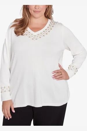 RUBY Plus Size Grommet Embellished Fine Gauge Sweater