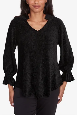 RUBY Petite Smocked Velvet V-Neck Blouse