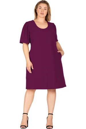 Standards & Practices Plus Size Puffed Sleeves Scoop Neck Midi Dress
