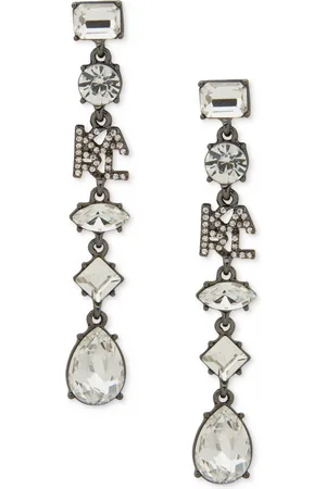 Karl Lagerfeld Hematite-Tone Pave Logo & Mixed-Cut Crystal Linear Drop Earrings