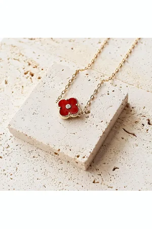 Bowood Lane Non-Tarnishing Burgundy Clover Necklace