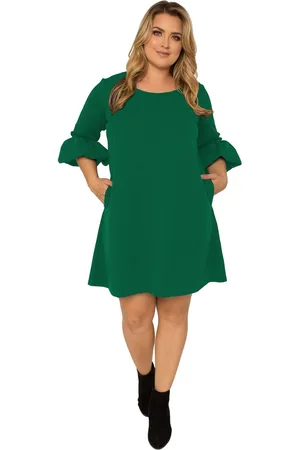 Standards & Practices Plus Size Crepe Knit 3/4 Balloon Sleeves Midi Shift Dress