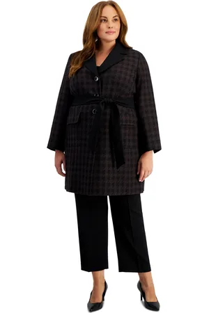 Le Suit Plus Size Houndstooth Belted Pantsuit - Espresso/Black