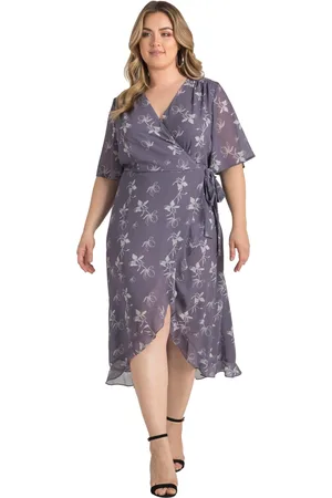 Standards & Practices Plus Size Lavender Flutter Sleeve Ruffle Hem Wrap Dress Maxi Length