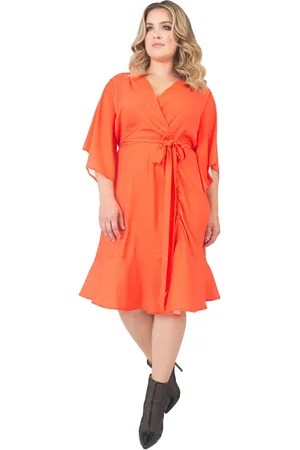Standards & Practices Plus Size Wrap Dress Kimono Sleeve Ruffled Knee Length