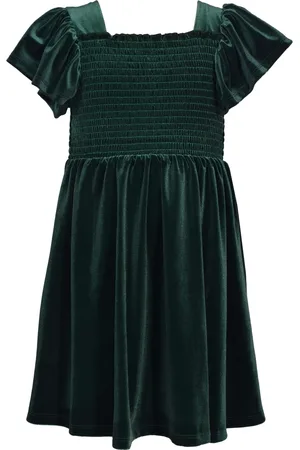 Bonnie Jean Toddler Girls Flutter Sleeved Smocked Stretch Velvet Dress