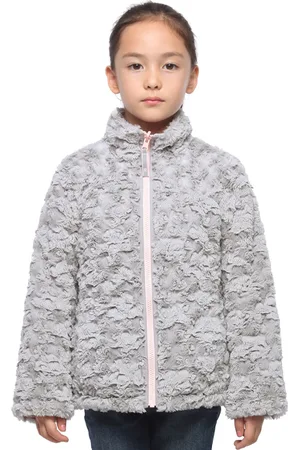 Rokka & rolla Girls Reversible Sherpa Fleece Puffer Jacket - Frost Gray/ Chalk Pink