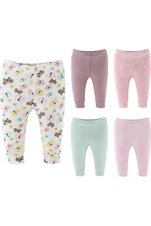 The Peanutshell Baby Girls Pants, 5-Pack, Butterfly Kisses - Pink/mint/white