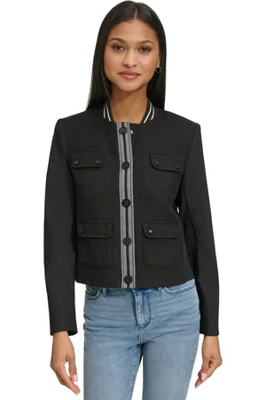 Karl Lagerfeld Petite Mixed-Media Bomber Jacket