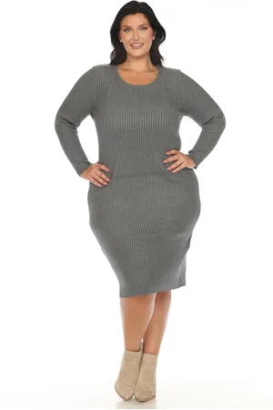 White Mark Plus Size Rib Midi Sweater Dress