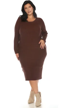 White Mark Plus Size Rib Midi Sweater Dress