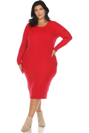 White Mark Plus Size Rib Midi Sweater Dress