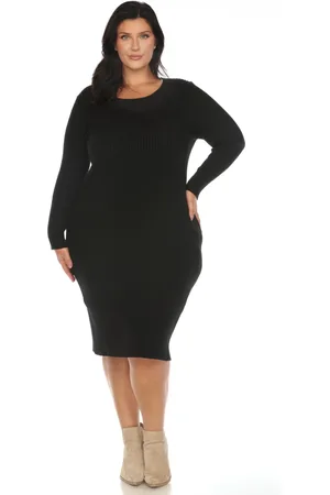 White Mark Plus Size Rib Midi Sweater Dress