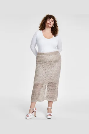 Bar Iii Trendy Plus Size Sparkle Crochet Midi Skirt, Created for Macy