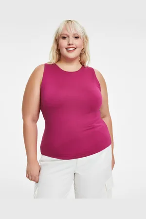Bar Iii Trendy Plus Size Sleeveless Jersey Crewneck Top, Created for Macy