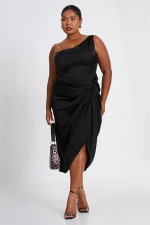 Quiz Plus Size Asymmetric Cowl Midi Dress