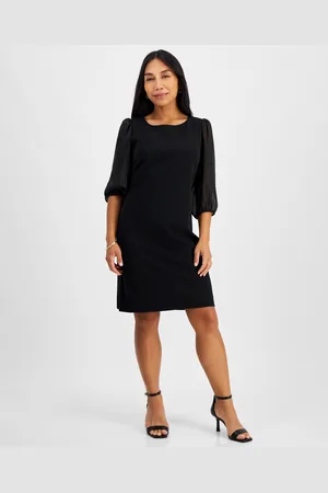 Connected Petite Boat-Neck 3/4-Sleeve Shift Dress