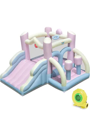 Costway Macron Pastel Bounce House with Slide Basketball Hoop Boxing 480W Blower Included