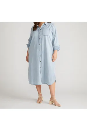UNIVERSAL STANDARD Plus Size Odeon Stretch Cotton Chambray Shirtdress