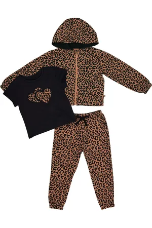 Bearpaw Girls 3 Piece Zip Up Hoodie, Tshirt, and Joggers Outfit Set