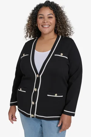 Karl Lagerfeld Plus Size V-Neck Button-Front Cardigan, Exclusively at Macy