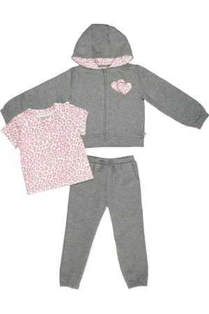 Bearpaw Girls 3 Piece Zip Up Hoodie, Tshirt, and Joggers Outfit Set