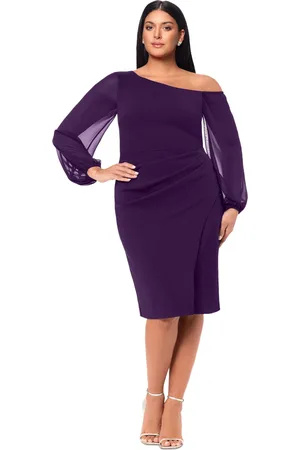 Betsy & Adam Plus Size Scuba Sheer-Sleeve Midi Dress
