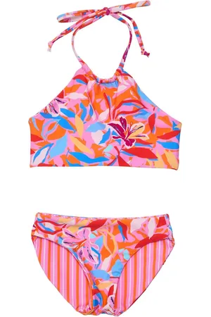 Snapper Rock Big Girls Blooming Sunset Sustainable Reversible Halter Bikini