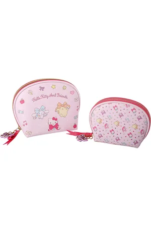 Hello Kitty Sanrio Friends Large and Small Dome Cosemtic Travel Bag Set - Pink, yellow, blue