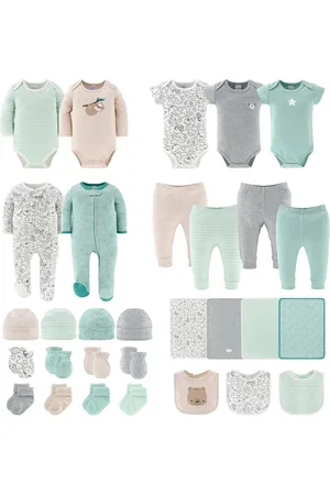 The Peanutshell Restful Basics Newborn Layette Set for Baby Boys and Girls, 30-Pieces, Green/Grey - Green/grey