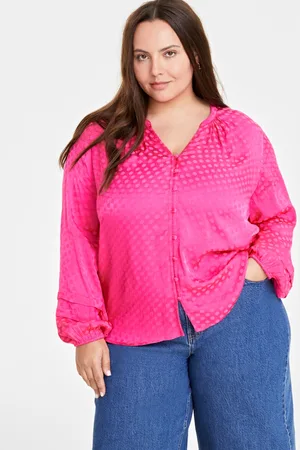 On 34th Trendy Plus Size Long-Sleeve Pintuck Blouse, Created for Macy