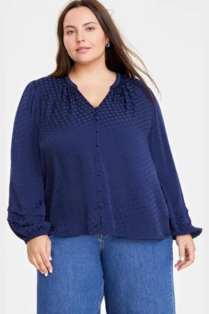 On 34th Trendy Plus Size Long-Sleeve Pintuck Blouse, Created for Macy
