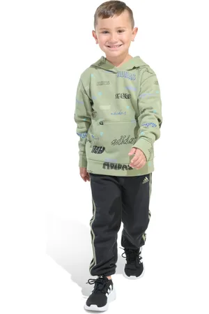 adidas Little and Toddler Boys Printed Fleece Pullover Hooded and Jogger, 2-Piece Set