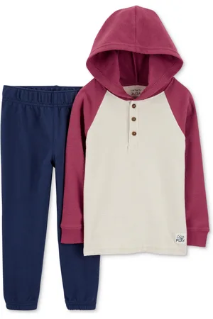 Carters Toddler Boys Hooded Henley T-Shirt & Pull-On Pants, 2 Piece Set - Grey/Red/Blue