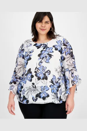 Kasper Plus Size Floral Ruffle-Sleeve Blouse