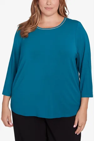 RUBY Plus Size Micro Bead Chain Stretch Solid Top