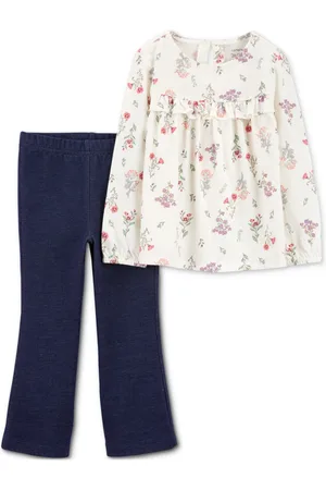 Carters Toddler Girls Floral-Print Long-Sleeve Top & Pull-On Flare Pants, 2 Piece Set