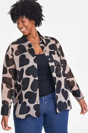 On 34th Trendy Plus Size Giant Hearts Printed Blouse, Exclusively at Macy