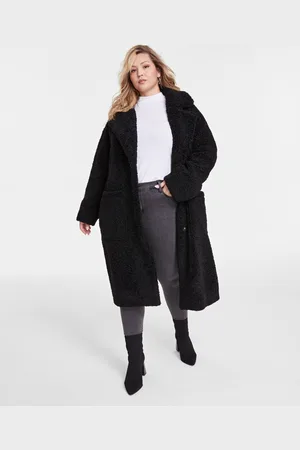 BCBG Max Azria Plus Size Notched-Collar Teddy Coat