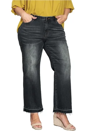 Standards & Practices Plus Size Raw Hem Cropped Wide Leg Jeans